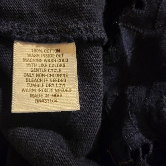 Eyelet Puff Sleeve Mixed Media Navy Top - Picture 9 of 13